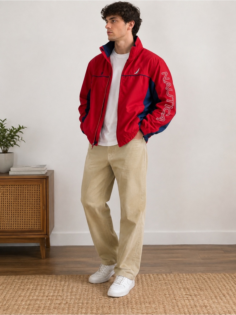 Nautica Boys XL 14/16 Red Navy Windbreaker Jacket Retro